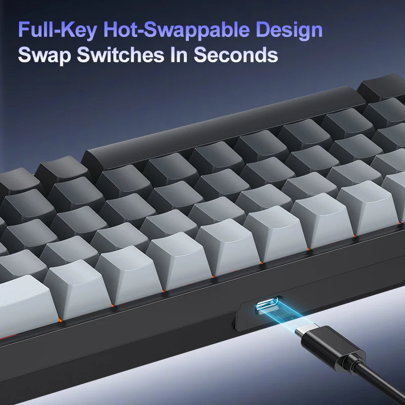 A68 65% Wired Mechanical Gaming Keyboard 68 Keys RGB Hot Swappable USB-C NKRO Compact Keyboard for Gaming Office