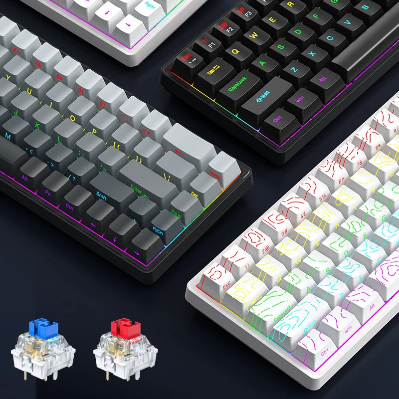 A68 65% Wired Mechanical Gaming Keyboard 68 Keys RGB Hot Swappable USB-C NKRO Compact Keyboard for Gaming Office